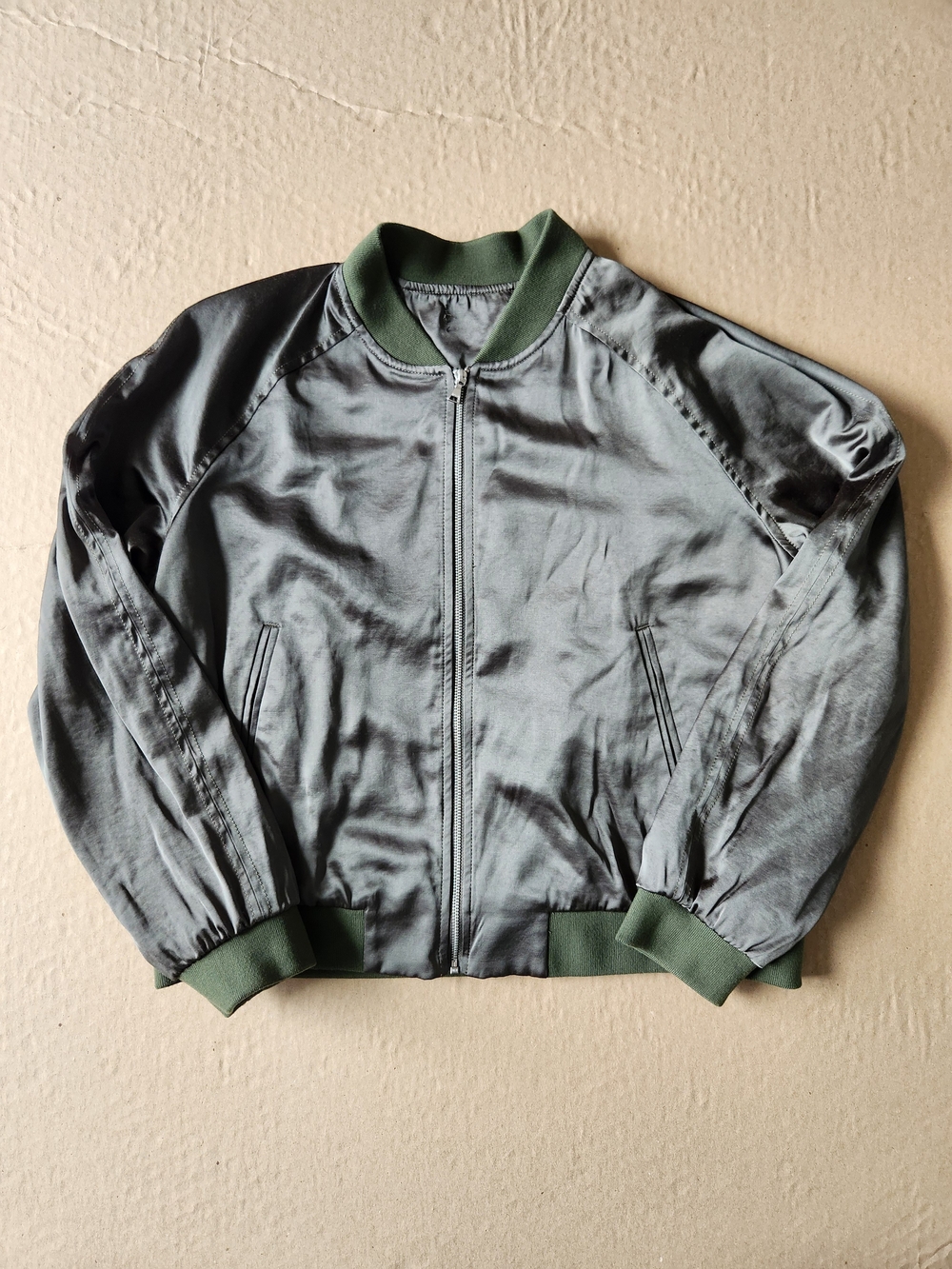 Women's Olive Green Silky Bomber Jacket
